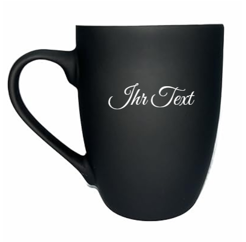 Tasse mit Gravur/auf Wunsch auch mit Text/gummierte Oberfläche/Farbe Schwarz/Porzellan/Personalisiert/Geschenk/mit Verschiedenen-Motiven in Geschenkverpackung/ Hobby