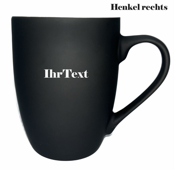 Personalisierte Gravur, Kaffeetasse schwarz mit gummierter Oberfläche