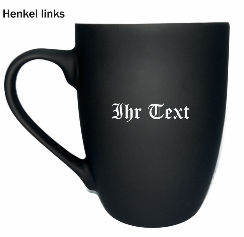 Personalisierte Gravur, Kaffeetasse schwarz mit gummierter Oberfläche