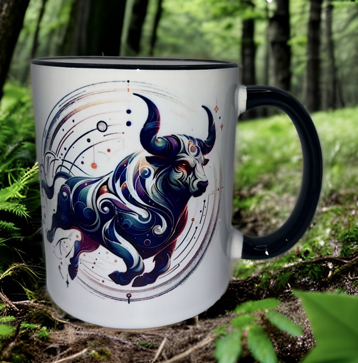 Sternzeichen Tasse, Kaffeebecher mit farbigen Henkel und ihrem persönlichen Text