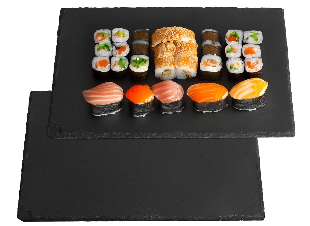 Schieferplatte Servierplatte, Schiefertafel personalisierbar mit Gravur 30 × 20 x 0,6 cm, Naturschiefer, Rechteckig, für Käse, Sushi und Antipasti, mit modernem Design