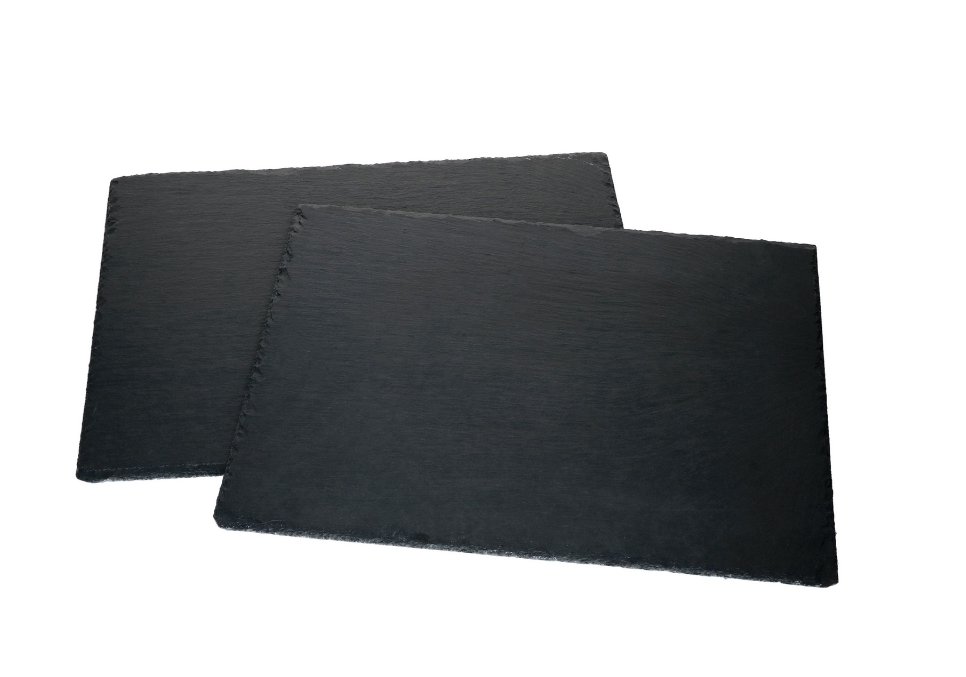 2 Stück WAS Germany Naturschieferplatten 30x20cm, Schieferplatten Rechteckig, Servierplatten, Schiefertafel zum Beschriften, Platten für Buffet, Käse, Sushi