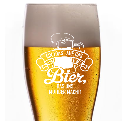 Bierglas in 2 Varianten, Transparentes Kristallglas, 500ml Fassungsvermögen,  eingravierter Spruch "Bier das uns mutiger macht"